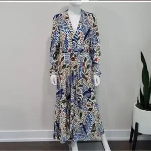Farm Rio Blue Macaw Flight Maxi Dress, Off-White Macaw Flight / L